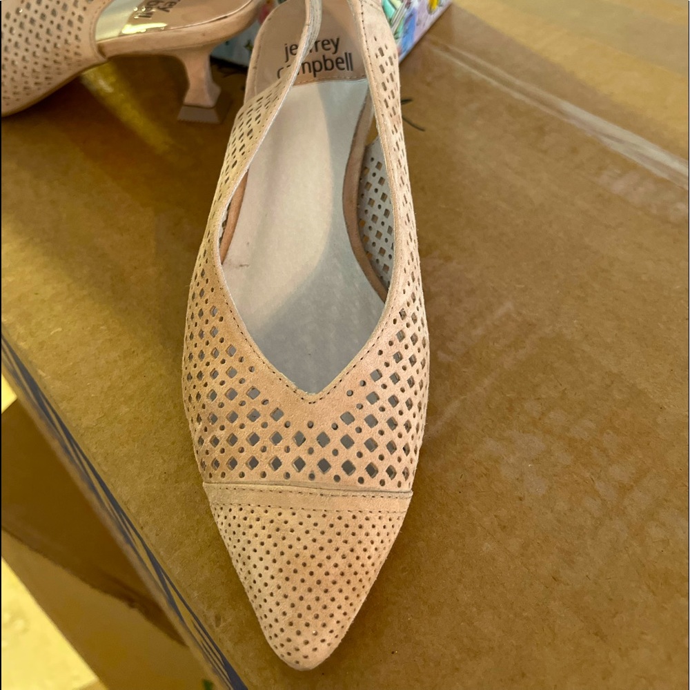 Jeffrey Campbell Nude Suede sling back kitten heel